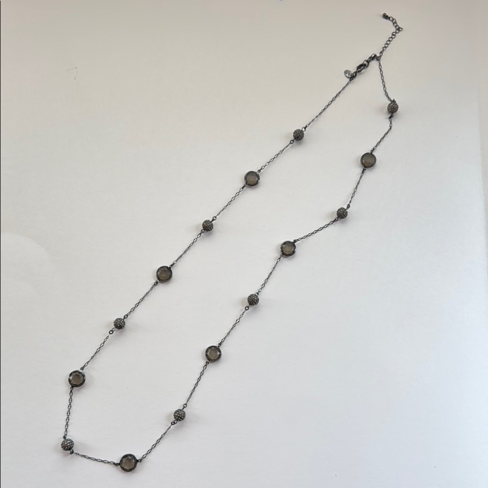 Lia Sophia Silver Gray Minimalist Necklace Crystal Oxidized Grey